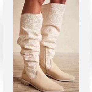Free People Cream Crochet Slouch Knee Boots